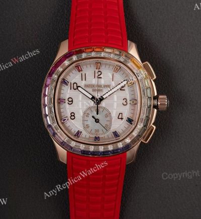 PPMF Patek Philippe Aquanaut Luce Dandong 4130 Movement 39.9mm Rainbow Diamond Bezel Red Band Watch